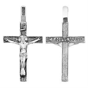 Крест серебряный Ag 925, коллекция Санкт-Петербург, с молитвой Спаси и сохрани, Чернение (оксидирование), 6,19 гр. КРС0224632