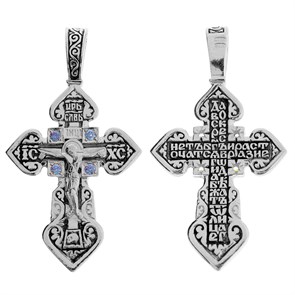 Крест серебряный Ag 925, коллекция Санкт-Петербург, вставка Фианит, с молитвой Да воскреснет Бог..., Чернение (оксидирование), 3,79 гр. КРС0224668