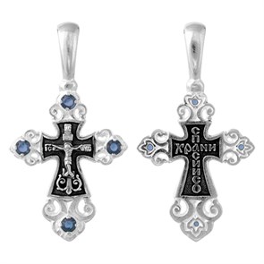 Крест серебряный Ag 925, коллекция Санкт-Петербург, вставка Фианит, с молитвой Спаси и сохрани, Чернение (оксидирование), 3,08 гр. КРС0224682