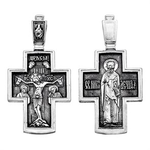 Крест серебряный Ag 925, коллекция Санкт-Петербург, лик Николай Чудотворец, Чернение (оксидирование), 10,1 гр. КРС0224710