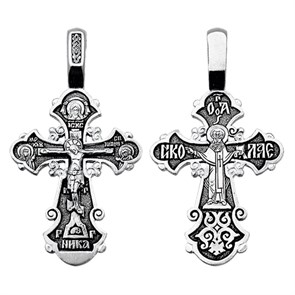 Крест серебряный Ag 925, коллекция Санкт-Петербург, лик Николай Чудотворец, Чернение (оксидирование), 4,6 гр. КРС0224718