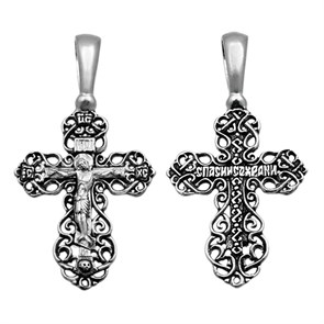 Крест серебряный Ag 925, коллекция Санкт-Петербург, с молитвой Спаси и сохрани, Чернение (оксидирование), 2,1 гр. КРС0224734