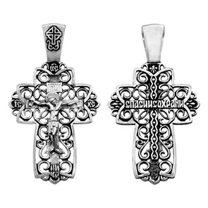 Крест серебряный Ag 925, коллекция Санкт-Петербург, с молитвой Спаси и сохрани, Чернение (оксидирование), 3,52 гр. КРС0224750