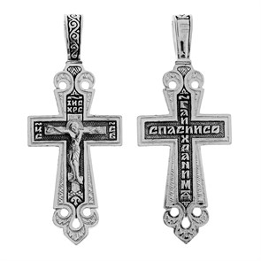 Крест серебряный Ag 925, коллекция Санкт-Петербург, с молитвой Господи, спаси и сохрани, Чернение (оксидирование), 3,26 гр. КРС0224758