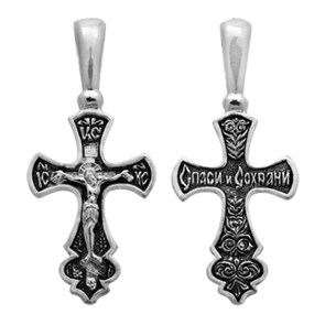 Крест серебряный Ag 925, коллекция Санкт-Петербург, с молитвой Спаси и сохрани, Чернение (оксидирование), 1,95 гр. КРС0224787