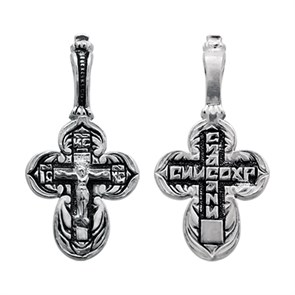 Крест серебряный Ag 925, коллекция Санкт-Петербург, с молитвой Спаси и сохрани, Чернение (оксидирование), 1,91 гр. КРС0224788