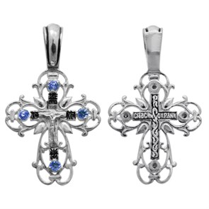 Крест серебряный Ag 925, коллекция Санкт-Петербург, вставка Фианит, с молитвой Спаси и сохрани, Чернение (оксидирование), 2,9 гр. КРС0224789