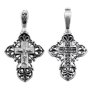 Крест серебряный Ag 925, коллекция Санкт-Петербург, с молитвой Спаси и сохрани, Чернение (оксидирование), 1,56 гр. КРС0224792