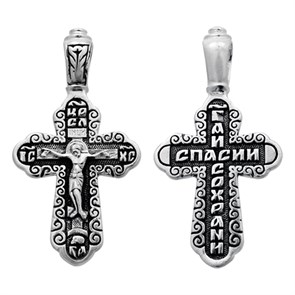 Крест серебряный Ag 925, коллекция Санкт-Петербург, с молитвой Спаси и сохрани, Чернение (оксидирование), 3,16 гр. КРС0224804
