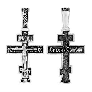 Крест серебряный Ag 925, коллекция Санкт-Петербург, с молитвой Спаси и сохрани, Чернение (оксидирование), 3,48 гр. КРС0224810