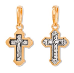 Крест позолоченный Ag 925/Au 585, коллекция Липецк, Позолота желтая 999*, 2,12 гр. КРС0224879