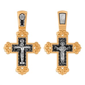 Крест позолоченный Ag 925/Au 585, коллекция Санкт-Петербург, лик Покров Пресвятой Богородицы, Позолота желтая 999*, Чернение (оксидирование), 4,75 гр. КРС0224931