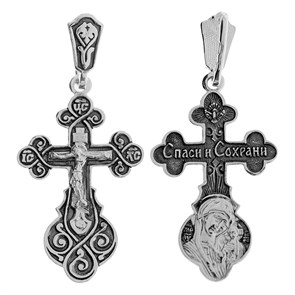 Крест серебряный Ag 925, коллекция Спаси и сохрани, с молитвой Спаси и сохрани, лик Казанская БМ, Родий, 3,05 гр. КРС02241336