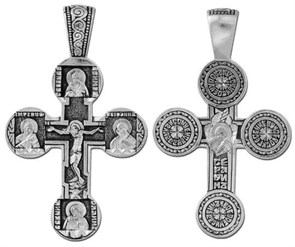 Крест серебряный Ag 925, коллекция Санкт-Петербург, лик Николай Чудотворец, Пантелеимон Св., Чернение (оксидирование), 9,22 гр. КРС02241373