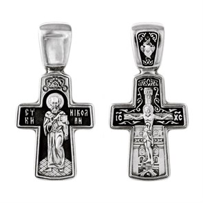 Крест серебряный Ag 925, коллекция Санкт-Петербург, лик Николай Чудотворец, Чернение (оксидирование), 4,28 гр. КРС02241384