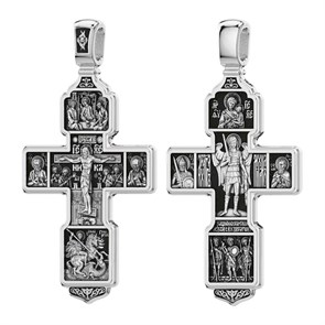 Крест серебряный Ag 925, коллекция Санкт-Петербург, лик Михаил Архангел, Тихвинская БМ, Троица Св., Чернение (оксидирование), 19,7 гр. КРС02241394
