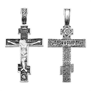 Крест серебряный Ag 925, коллекция Санкт-Петербург, с молитвой Спаси и сохрани, Чернение (оксидирование), 3,16 гр. КРС02241461