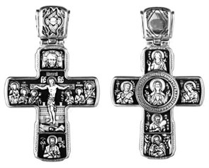 Крест серебряный Ag 925, коллекция Санкт-Петербург, с молитвой Ныне к Тебе прибегаю, Пресвятая Дева, спаси мя мол, лик Знамение БМ, Петр Св., Чернение (оксидирование), 20,69 гр. КРС02241517