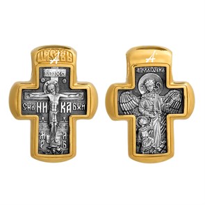 Крест позолоченный Ag 925/Au 585, коллекция Акимов, лик Ангел-Хранитель, Иоанн Предтеча Св., Позолота желтая 999*, Чернение (оксидирование), 5,68 гр. КРС02241563