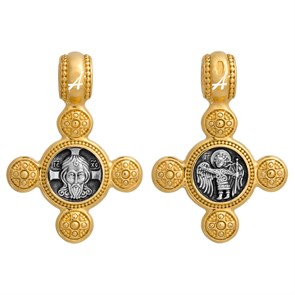 Крест позолоченный Ag 925/Au 585, коллекция Акимов, лик Спас Нерукотворный, Позолота желтая 999*, Чернение (оксидирование), 4,64 гр. КРС02241567