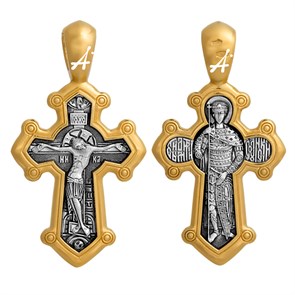 Крест позолоченный Ag 925/Au 585, коллекция Акимов, лик Дмитрий Солунский Св., Позолота желтая 999*, Чернение (оксидирование), 7,24 гр. КРС02241575