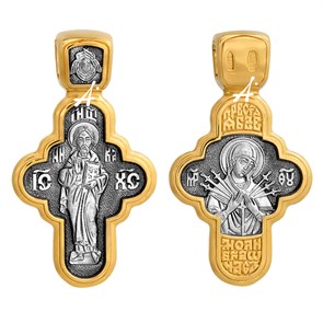 Крест позолоченный Ag 925/Au 585, коллекция Акимов, лик Господь Вседержитель, Семистрельная БМ, Позолота желтая 999*, Чернение (оксидирование), 2,54 гр. КРС02241581