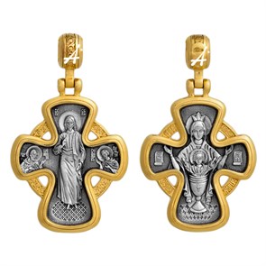 Крест позолоченный Ag 925/Au 585, коллекция Акимов, лик Господь Вседержитель, Неупиваемая Чаша БМ, Позолота желтая 999*, Чернение (оксидирование), 7,58 гр. КРС02241588