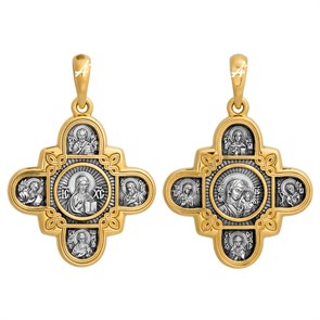 Крест позолоченный Ag 925/Au 585, коллекция Акимов, лик Господь Вседержитель, Казанская БМ, Позолота желтая 999*, Чернение (оксидирование), 8,43 гр. КРС02241593