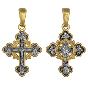 Крест позолоченный Ag 925/Au 585, коллекция Акимов, лик Серафим Саровский Св., Позолота желтая 999*, Чернение (оксидирование), 3,22 гр. КРС02241699