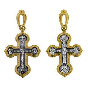 Крест позолоченный Ag 925/Au 585, коллекция Акимов, с молитвой Да воскреснет Бог..., лик Валаамская БМ, Позолота желтая 999*, Чернение (оксидирование), 8,78 гр. КРС02241709