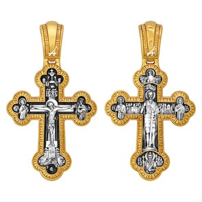 Крест позолоченный Ag 925/Au 585, коллекция Акимов, с молитвой Да воскреснет Бог..., лик Александр Невский, Позолота желтая 999*, Чернение (оксидирование), 11,47 гр. КРС02241715