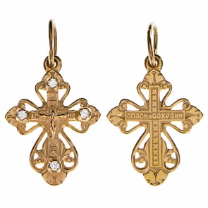 Крест золотой Au 585, коллекция Золотая филигрань, вставка Фианит, с молитвой Спаси и сохрани, 1,96 гр. КРС02241768