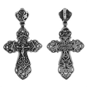 Крест серебряный Ag 925, коллекция Спаси и сохрани, с молитвой Спаси и сохрани, Чернение (оксидирование), 2,91 гр. КРС02241889
