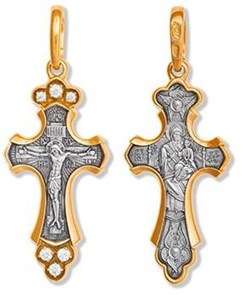 Крест позолоченный Ag 925/Au 585, коллекция Липецк, вставка Фианит, Позолота желтая 999*, 4,32 гр. КРС02241929