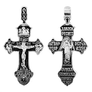 Крест серебряный Ag 925, коллекция Санкт-Петербург, с молитвой Да воскреснет Бог..., лик Ангел-Хранитель, Троица Св., Чернение (оксидирование), 6,38 гр. КРС02241934