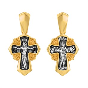 Крест позолоченный Ag 925/Au 585, коллекция Санкт-Петербург, лик Михаил Архангел, Позолота желтая 999*, Чернение (оксидирование), 1,83 гр. КРС02242035