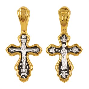 Крест позолоченный Ag 925/Au 585, коллекция Санкт-Петербург, лик Валаамская БМ, Позолота желтая 999*, Чернение (оксидирование), 2,02 гр. КРС02242039