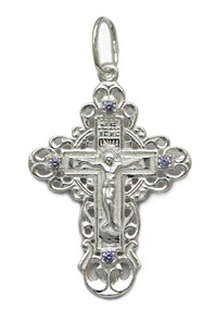 Крест серебряный Ag 925, коллекция Светоч, вставка Фианит, с молитвой Спаси и сохрани, лик Покров Пресвятой Богородицы, 3,49 гр. КРС02242059