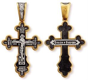 Крест позолоченный Ag 925/Au 585, коллекция Санкт-Петербург, с молитвой Спаси и сохрани, Позолота желтая 999*, Чернение (оксидирование), 25,48 гр. КРС02242066