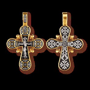 Крест позолоченный Ag 925/Au 585, коллекция Санкт-Петербург, с молитвой Спаси, Господи, люди Твоя..., Позолота желтая 999*, Чернение (оксидирование), 10,09 гр. КРС02242067