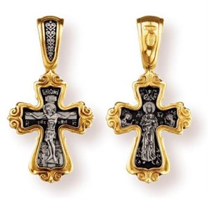 Крест позолоченный Ag 925/Au 585, коллекция Санкт-Петербург, с молитвой Без молитвы, лик Валаамская БМ, Позолота желтая 999*, Чернение (оксидирование), 2,96 гр. КРС02242068