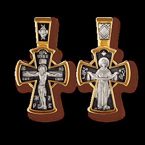 Крест позолоченный Ag 925/Au 585, коллекция Санкт-Петербург, с молитвой Без молитвы, лик Покров Пресвятой Богородицы, Позолота желтая 999*, Чернение (оксидирование), 6,65 гр. КРС02242069