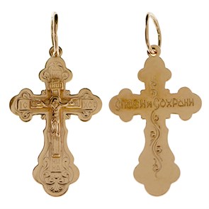 Крест позолоченный Ag 925/Au 585, коллекция Иваново, с молитвой Спаси и сохрани, Позолота красная 585*, 1,99 гр. КРС02242085