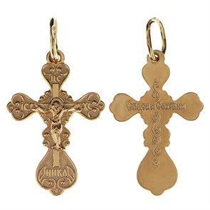 Крест позолоченный Ag 925/Au 585, коллекция Иваново, с молитвой Спаси и сохрани, Позолота красная 585*, 0,93 гр. КРС02242093