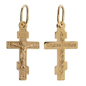 Крест позолоченный Ag 925/Au 585, коллекция Иваново, с молитвой Спаси и сохрани, Позолота красная 585*, 0,54 гр. КРС02242108