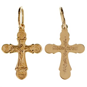 Крест позолоченный Ag 925/Au 585, коллекция Иваново, с молитвой Спаси и сохрани, Позолота красная 585*, 0,63 гр. КРС02242123