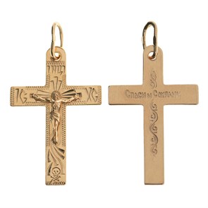 Крест позолоченный Ag 925/Au 585, коллекция Москва златоглавая-2, с молитвой Спаси и сохрани, Позолота красная 585*, 1,5 гр. КРС02242141