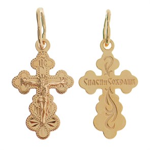 Крест позолоченный Ag 925/Au 585, коллекция Москва златоглавая-2, с молитвой Спаси и сохрани, Позолота красная 585*, 1,26 гр. КРС02242187