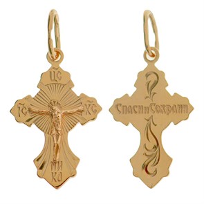 Крест позолоченный Ag 925/Au 585, коллекция Москва златоглавая-2, с молитвой Спаси и сохрани, Позолота красная 585*, 1,16 гр. КРС02242188