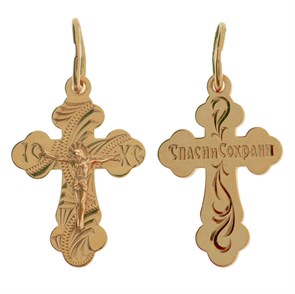 Крест позолоченный Ag 925/Au 585, коллекция Москва златоглавая-2, с молитвой Спаси и сохрани, Позолота красная 585*, 1,5 гр. КРС02242190